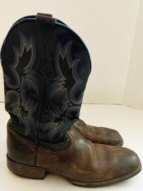 Ariat Western Boots Brown Leather Square Toe Blue Stitching Mens 12D 10011785